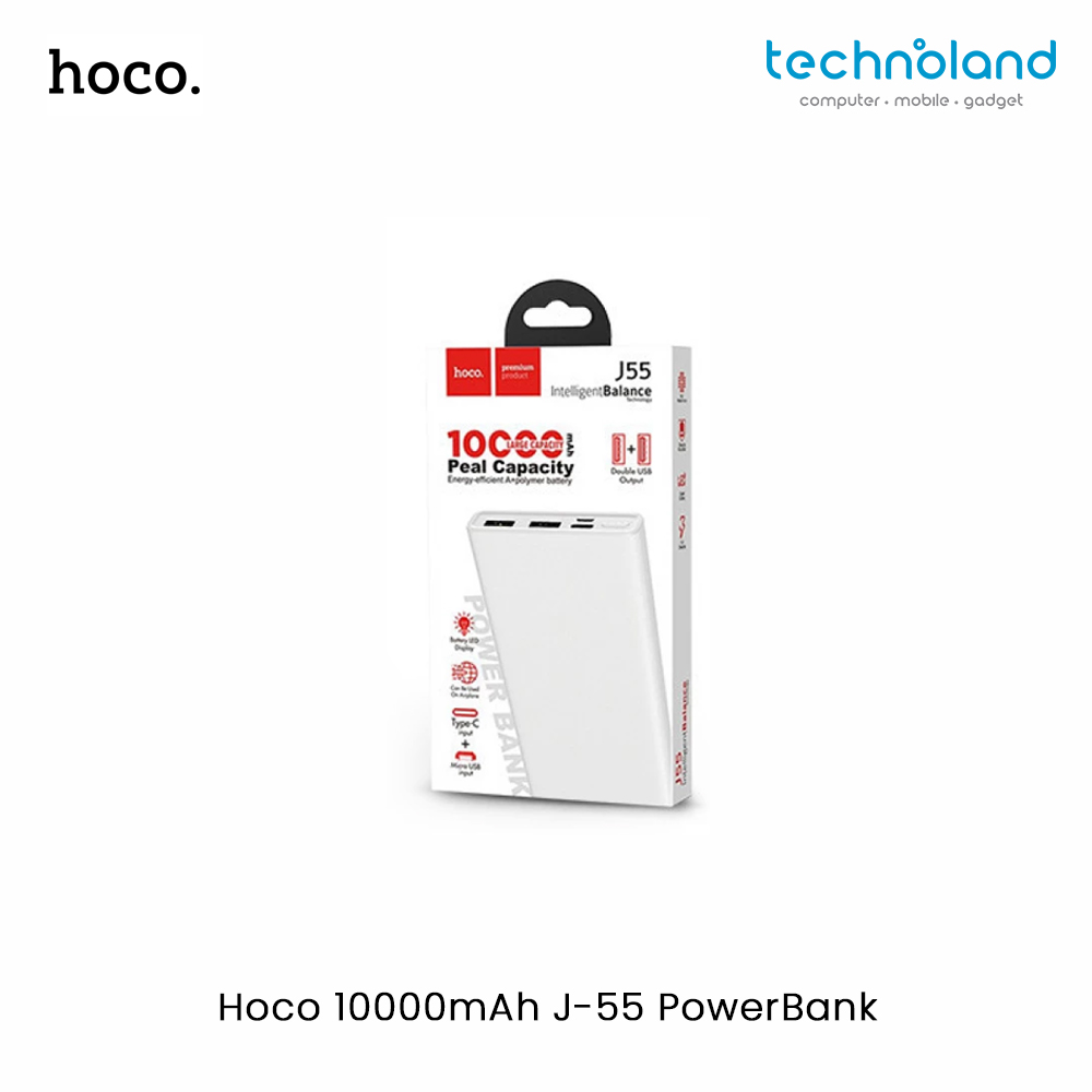 Hoco 10000mAh J-55 Power Bank White Website Frame 3